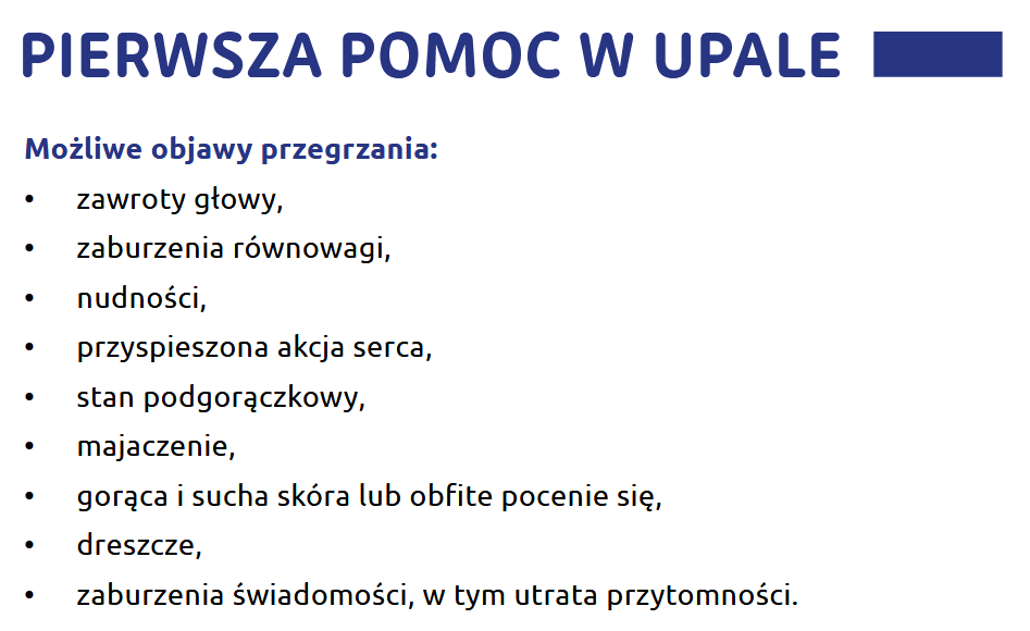 obrazek na którym wypisane są możliwe objawy przegrzania